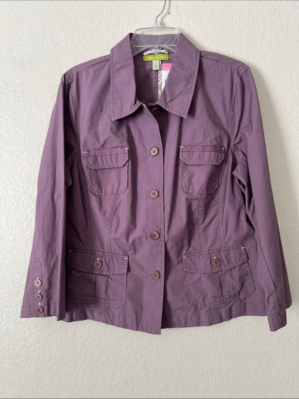 NWT SIGRID OLSEN Mayan Shore Jacket Pale Plum 100% Cotton Button Front 16